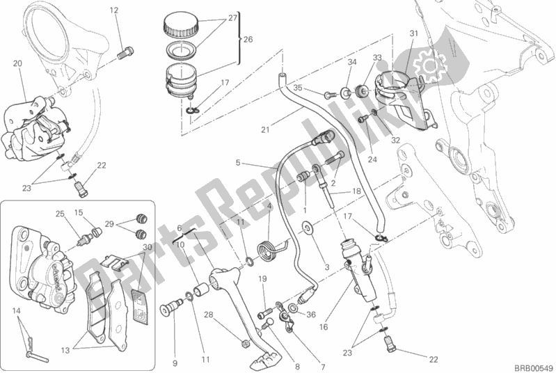All parts for the Rear Braking System of the Ducati Multistrada 1200 ABS Brasil 2018